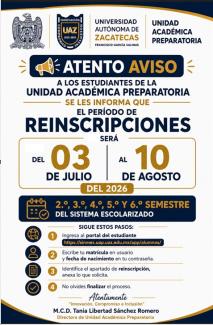 Reinscripciones para el semestre Agosto - Diciembre 2026
