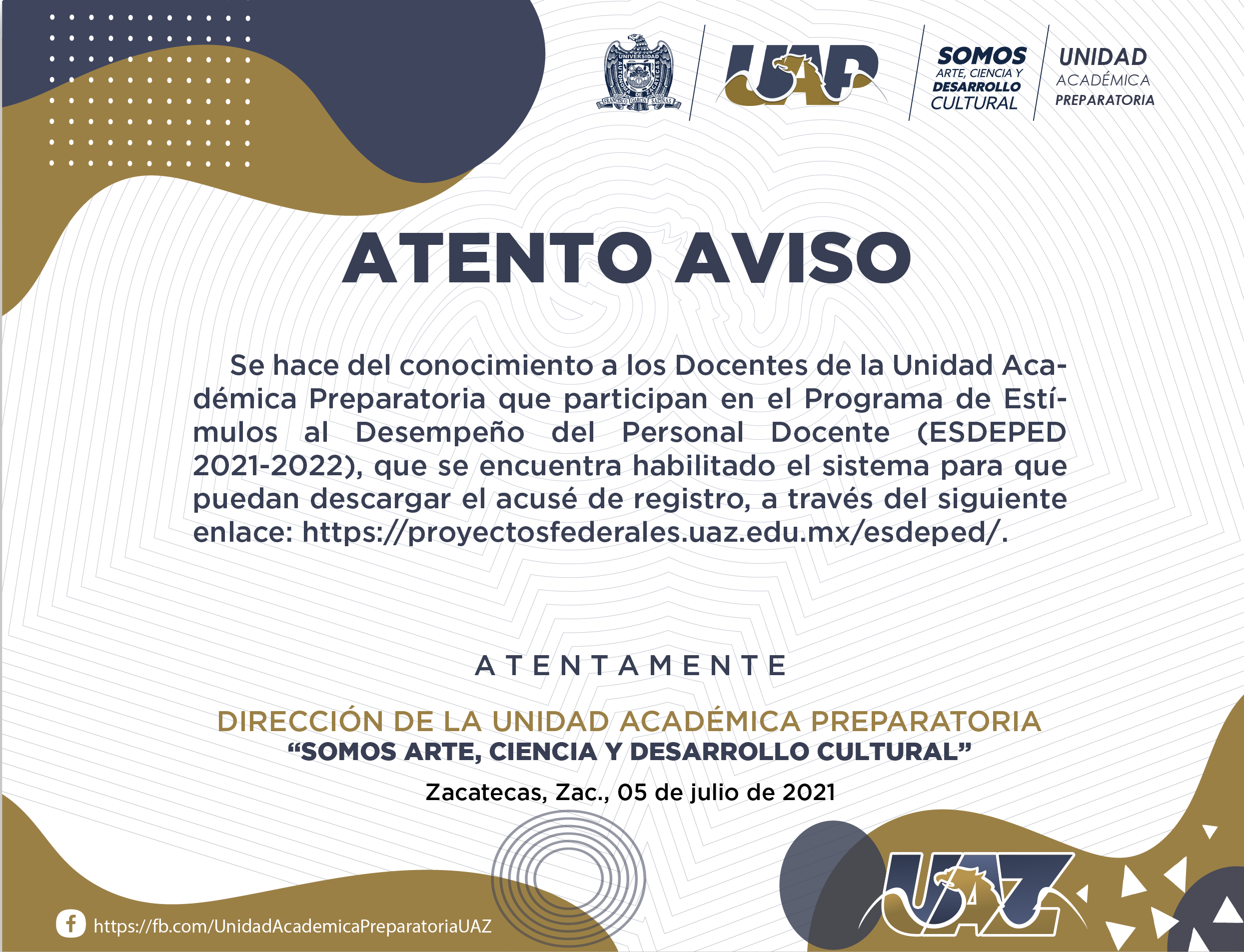 Aviso a Docentes del ESDEPED