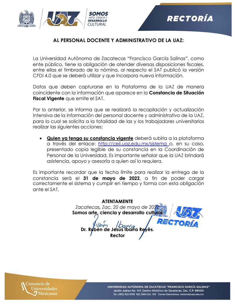 Aviso Actualizar CSF