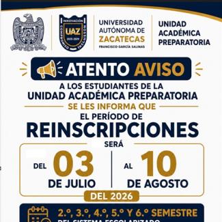 Reinscripciones para el semestre Agosto - Diciembre 2026